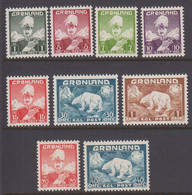 1938-1946. GRØNLAND. . Christian X And Polar Bear. Set Of 9. Never Hinged. (Michel 1-7 + 26-27) - JF424354 - Neufs