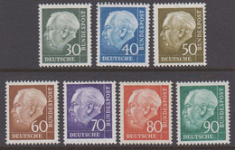 1956. DEUTSCHE BUNDESPOST. Heuss Complete Set With 7 Stamps On Normal Paper Never Hin... (Michel 259x - 265x) - JF424463 - Ungebraucht