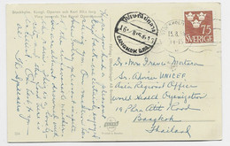 SVERIGE 75C SOLO CARD STOCKHOLM 1954 TO BANGKOK THAILAND - Brieven En Documenten