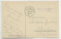 SUISSE HELVETIA CARTE VILLARS +  GRIFFE BATTERIE D'OBUSIERS COMMANDANT POUR CHOULLEX 1922 GENEVE - Postmarks