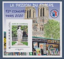 Bloc Neuf FFAP N°17 La Passion Du Timbre 93ème Congrès Paris 2020 Jardin Du Luxembourg TVP LV Adhésif Verso N°06376 - FFAP