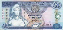 CYPRUS 20 POUNDS 1993 EXF- AU P-56b  "free Shipping Via Registered Air Mail" - Chipre