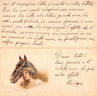 03031 "RAGAZZA CON CAVALLO - BIGLIETTO AUGURALE SU CARTONCINO" CROMO - Andere & Zonder Classificatie