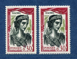 ⭐ France - Variété - YT N° 1303 - Couleurs - Pétouille - Neuf Sans Charnière - 1961 ⭐ - Unused Stamps