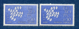 ⭐ France - Variété - YT N° 1310 - Couleurs - Pétouille - Neuf Sans Charnière - 1961 ⭐ - Unused Stamps