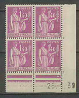 1069 - France - Coin Daté TB Neuf ** Type Paix N°371 Date 26/1/1939 - 1930-1939