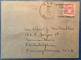 „U.S.S. MINDANA HONG KONG / B.C.COLONY 1937“ US Navy Naval Post Cover(poste Navale USA Lettre Military China Ship Mail - Cartas & Documentos