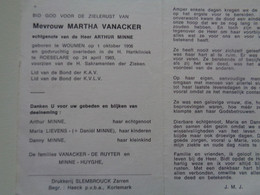 Doodsprentje/Bidprentje  MARTHA VANACKER  Woumen 1906-1983 Roeselare (Echtg ARTHUR MINNE) - Religion & Esotericism