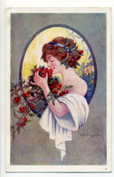 CPA Illustrateur ( à Déchiffrer) - Style Art Déco - Jeune Femme Aux Fruits (cerises) Dans Médaillon - Sonstige & Ohne Zuordnung