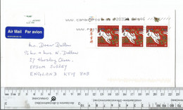 Canada Year Of The Rabbit UL Corner Strip Of 3 To Epsom UK ...........................(Box 8) - Lettres & Documents