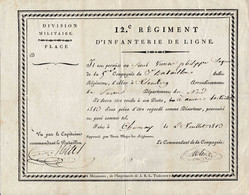 2 Documents Division Militaire 12ème Régiment D’infanterie Mairie D’Izenberge (Lys) Fait En 1813 à Chimay - Documenti