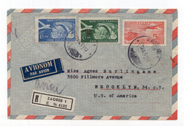 1951. YUGOSLAVIA,CROATIA,ZAGREB,AIRMAIL,REGISTERED COVER TO UNITED STATES,US,USA - Luchtpost