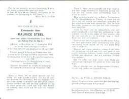 Doodsprentje Steel Maurice   	11-12-1918 Sleidinge	19-04-1987 Gent	Priester, Zoon Van Leo Steel En Zulima Van De Walle - Décès