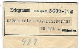 Télégramme Allemand - Telegramm - Paramé - N° 5607-24 VII - Cazee Hotel Bayerischerhoi Munich Munchen - Allemagne - Documents Historiques