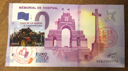 2017 BILLET 0 EURO SOUVENIR DPT 80 MÉMORIAL DE THIEPVAL + TIMBRE ZERO 0 EURO SCHEIN BANKNOTE PAPER MONEY BANK - Essais Privés / Non-officiels