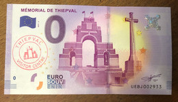 2017 BILLET 0 EURO SOUVENIR DPT 80 MÉMORIAL DE THIEPVAL + TAMPON ZERO 0 EURO SCHEIN BANKNOTE PAPER MONEY BANK - Prove Private