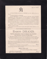 CONGO Vice-Gouverneur Baron DHANIS Francis 1862-1909 Famille De BONHOME Régiment Des Grenadiers - Todesanzeige