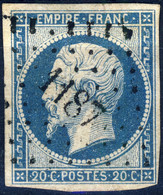 France - Yv.14A 20c Empire T.1 Bleu Laiteux - Non Planché - Obl. Pc 1187 (ÉPINAL) - TB - 1853-1860 Napoleon III