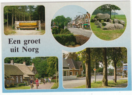 Een Groet Uit Norg - Hunebed, Bank, Fietsers, Centrum -  (Drenthe, Holland) - Nr. NOG 2 - Norg