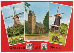 Groeten Uit Norg - 2x Molen, Kerk  -  (Drenthe, Holland) - Nr. NOG 6 - Norg