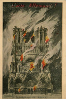 Reims * Vue Sur La Cathédrale * L'acte Allemand ! * Cpa Illustrateur Ww1 War - Reims