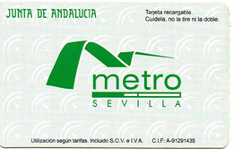Ticket Metro Sevilla Spain Year 2018 - Underground Subway Train Bahn - Europe