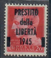 ITALIA 1945 - C.L.N. - 20 C. ROSSO SERIE IMPERIALE SOPRASTAMPATO "PRESTITO DELLE LIBERTA'" - EMISSIONE DI LUCCA - MNH ** - Comite De Liberación Nacional (CLN)