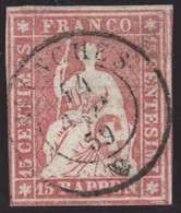 Heimat VD Avenches 1859-08-14 2-Kreis-Stempel Auf 15Rp. Karminrot Strubel Zu#24Ga - Gebraucht