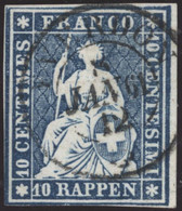 Heimat VD Yverdon 1861-01-08 2-Kreis-Stempel Auf 10Rp. Blau Strubel Zu#23G - Gebraucht