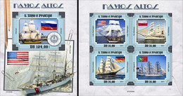 S. Tomè 2021, Tall Ships, Flags, 4val In BF +BF - Timbres