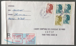 France Divers Liberté De Gandon + Vignette LISA R Sur Enveloppe TAD PARIS CH. COMMERCE 15.11.1988 - (W1136) - 1961-....