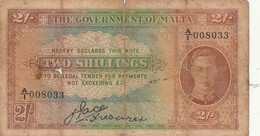 Billet Two Shillings ,  En L 'état - Malte