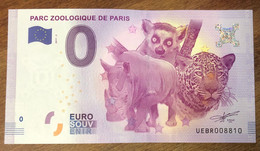 2017 BILLET 0 EURO SOUVENIR DPT 75 PARC ZOOLOGIQUE DE PARIS N°3 ZERO 0 EURO SCHEIN BANKNOTE PAPER MONEY BANK - Private Proofs / Unofficial