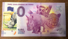 2017 BILLET 0 EURO SOUVENIR DPT 75 PARC ZOOLOGIQUE DE PARIS N°3 + TIMBRE ZERO 0 EURO SCHEIN BANKNOTE MONEY BANK - Essais Privés / Non-officiels