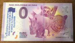 2017 BILLET 0 EURO SOUVENIR DPT 75 PARC ZOOLOGIQUE DE PARIS N°3 + TAMPON ZERO 0 EURO SCHEIN BANKNOTE MONEY BANK - Essais Privés / Non-officiels