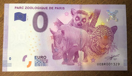 2017 BILLET 0 EURO SOUVENIR DPT 75 PARC ZOOLOGIQUE DE PARIS N°3 ZERO 0 EURO SCHEIN BANKNOTE PAPER MONEY BANK - Pruebas Privadas