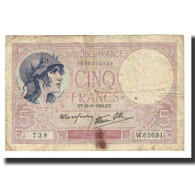 France, 5 Francs, Violet, 1939, P. Rousseau And R. Favre-Gilly, 1939-09-21, TB - 5 F 1917-1940 ''Violet''