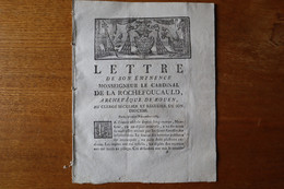 1789 Archeveque De Rouen De La ROCHEFOUCAUD Et Hotel Des Monnaies  Courrier Pour Un Prêtre - Historical Documents