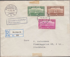 1938. UNIVERSITAS ISLANDIAE.. FDC REYKJAVIK -1. 12. 38. Rec.  (MICHEL 200-202) - JF424544 - Covers & Documents