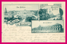 Gruss Aus BRUCHSAL - Gruß - Das Schloss - Kaiserstrasse Mit Stadtkirche - Der Neue Bahnhof - 1899 - Bruchsal