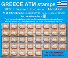 Greece Griechenland ATM 20 / Ship Boat / 2002 Euro Issue / All Machines 00-35 MNH / Frama Etiquetas Automatenmarken - Machine Labels [ATM]