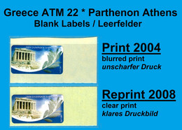 Greece Griechenland HELLAS ATM 22 Parthenon Blank Label 1x Print 2004 + 1x Reprint 2008 Frama Etiquetas Automatenmarken - Viñetas De Franqueo [ATM]