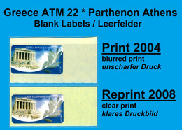 Greece Griechenland HELLAS ATM 22 Parthenon Blank Label 1x Print 2004 + 1x Reprint 2008 Frama Etiquetas Automatenmarken - Machine Labels [ATM]