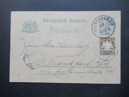 AD Bayern 1902 Postkarte / Ganzsache Mit Zusatzfrankatur Stempel Muenchen 1 B.P. / Bahnpost Nach Frankfurt - Ganzsachen