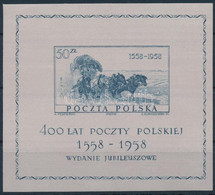 ** 1958 400 éves A Lengyel Posta Selyem Blokk, "400th Anniversary Of Polish Post" Silk Block Mi 22 - Otros & Sin Clasificación