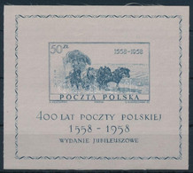 ** 1958 400 éves A Lengyel Posta Selyem Blokk, "400th Anniversary Of Polish Post" Silk Block Mi 22 - Otros & Sin Clasificación