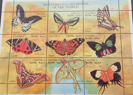 A) 1997 ERITREA, BUTTERFLIES, BLUE MORMON, BIRD WINGS, ZEBRA BUTTERFLY, CALIMORPHIC, VANESSA DE LOS CARDOS, BLACK-GREEN, - Erythrée