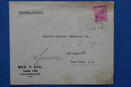 ¤10  CHILE BELLE LETTRE 1942  VALPARAISO POUR  NEW YORK  USA + AEROPHILATELIE++ +AFFRANCH . INTERESSANT - Chili