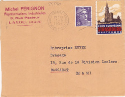 25520# VIGNETTE CINDERELLA FOIRE EUROPEENNE STRASBOURG SEPTEMBRE DEVANT DE LETTRE Obl NANCY MEURTHE 1954 BACCARAT - Lettres & Documents