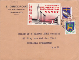 25521# VIGNETTE CINDERELA FOIRE SALONS INTERNATIONAUX PARC EXPOSITIONS NANCY MEURTHE LETTRE Obl BORDEAUX GIRONDE 1964 - Briefe U. Dokumente